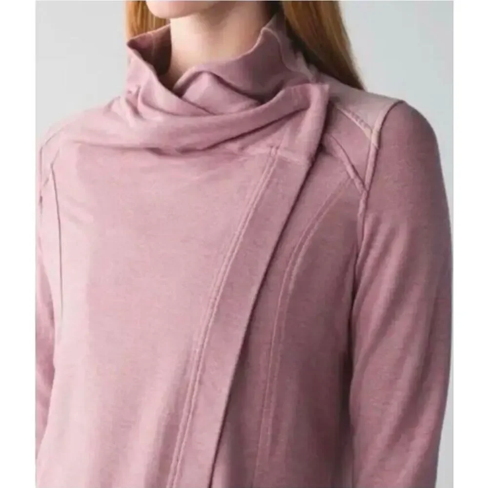 Lululemon Coast Wrap‎ Jacket Size 8 Chalky Rose Funnel Neck Cacoon Wrap Casual